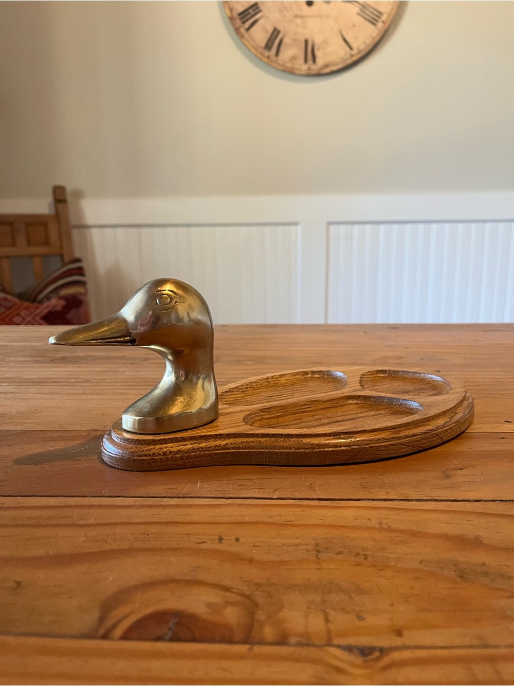Vintage Brass and Wood Duck Valet Tray